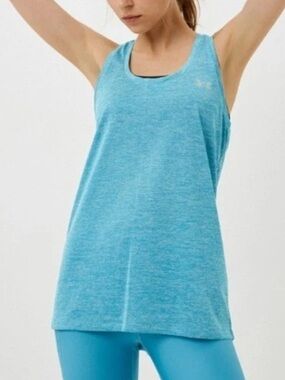 UNDER ARMOUR Heather Turquoise Blue Racerback Tank Top Size L Large $35 EUC KL